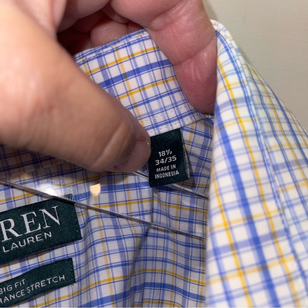 Ralph Lauren Men's Performance Stretch Big Fit Plaid Shirt Size 18.5 - Picture 4 of 8